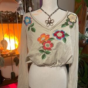 Upcycled Floral Embroidered Cropped Women's Top